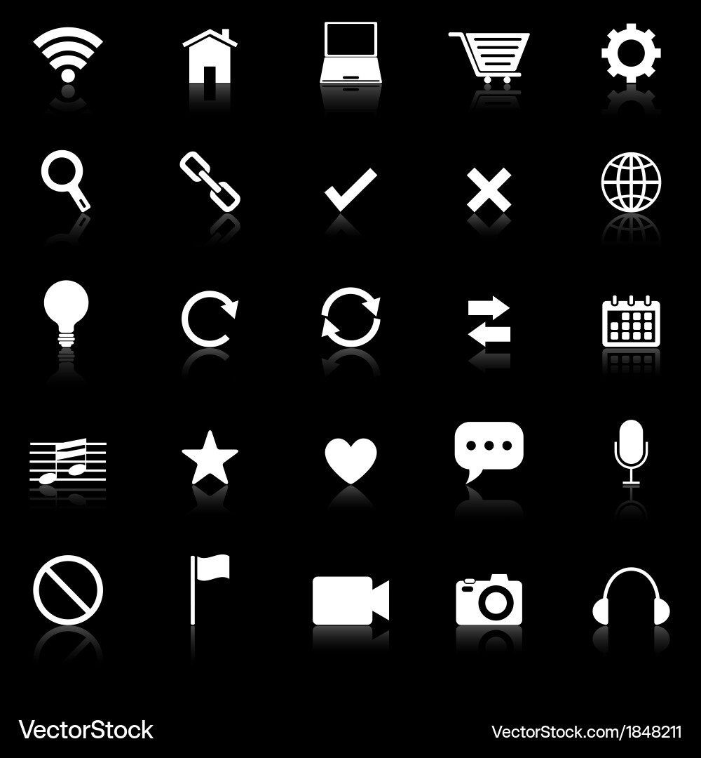 Web icons with reflect on black background Vector Image