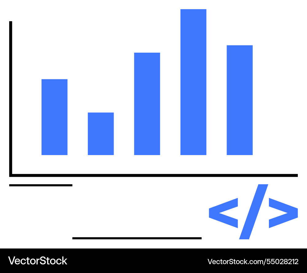 Blue bar graph with coding brackets representing Blue bar graph with coding brackets representing vector image