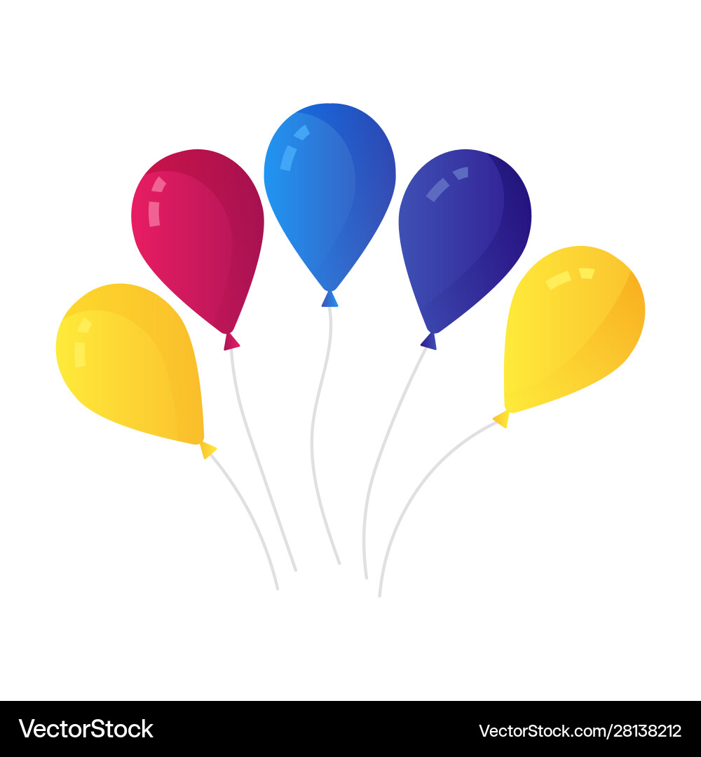 Bunch air balloons group ball with ribbon vector image