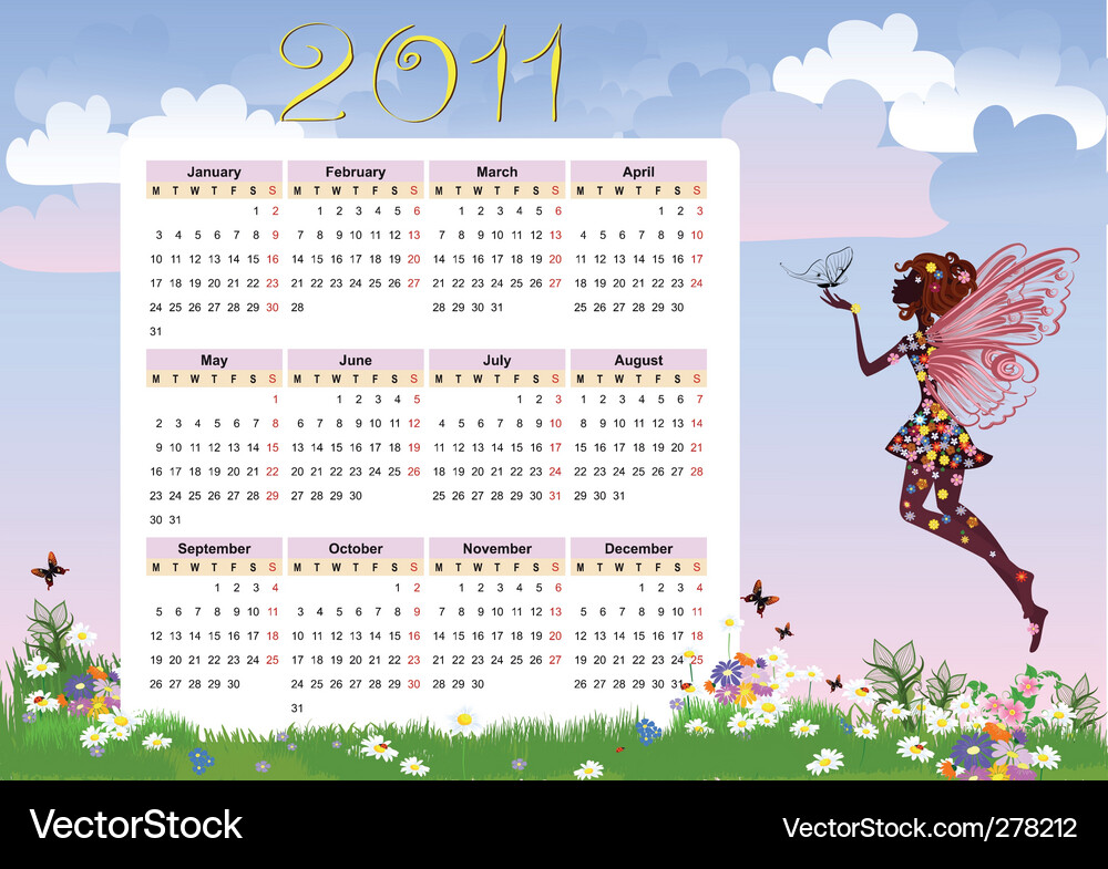 Flower Fairy Calendar 2011 Vector Image