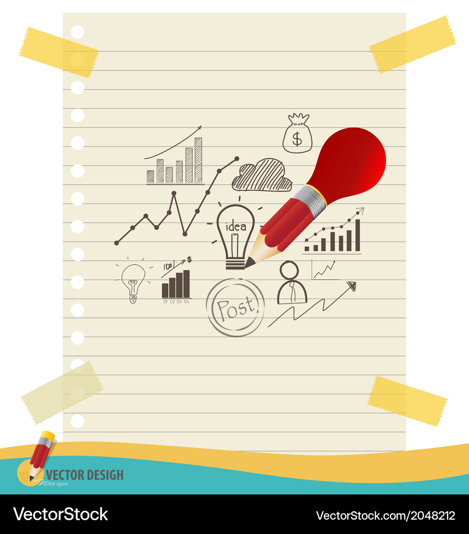 Note papers with drawing chart and graphs Vector Image