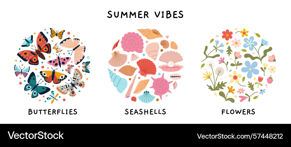 Round summer vibes compositions with colorful Round summer vibes compositions with colorful Vector Image