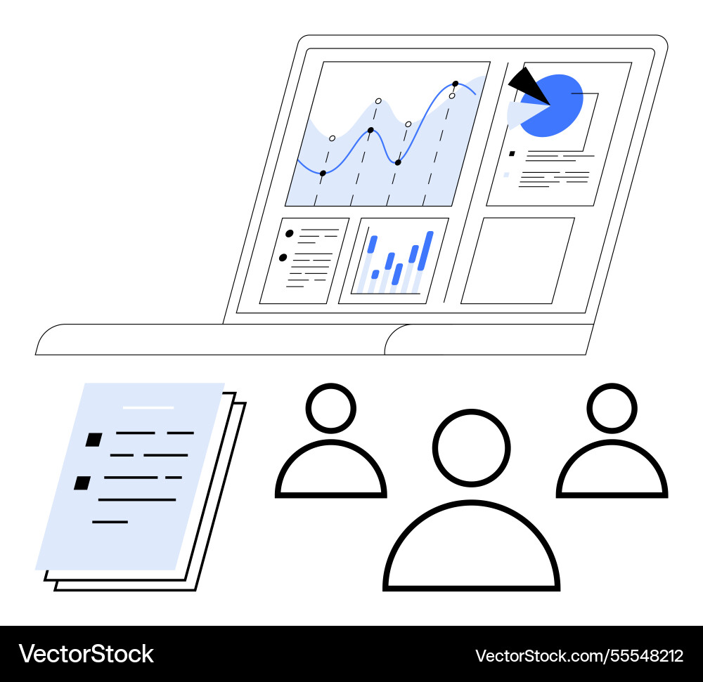 Team collaboration for data analysis with charts Team collaboration for data analysis with charts vector image