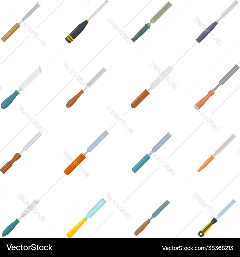 Chisel icons set flat isolated Chisel icons set flat isolated Vector Image