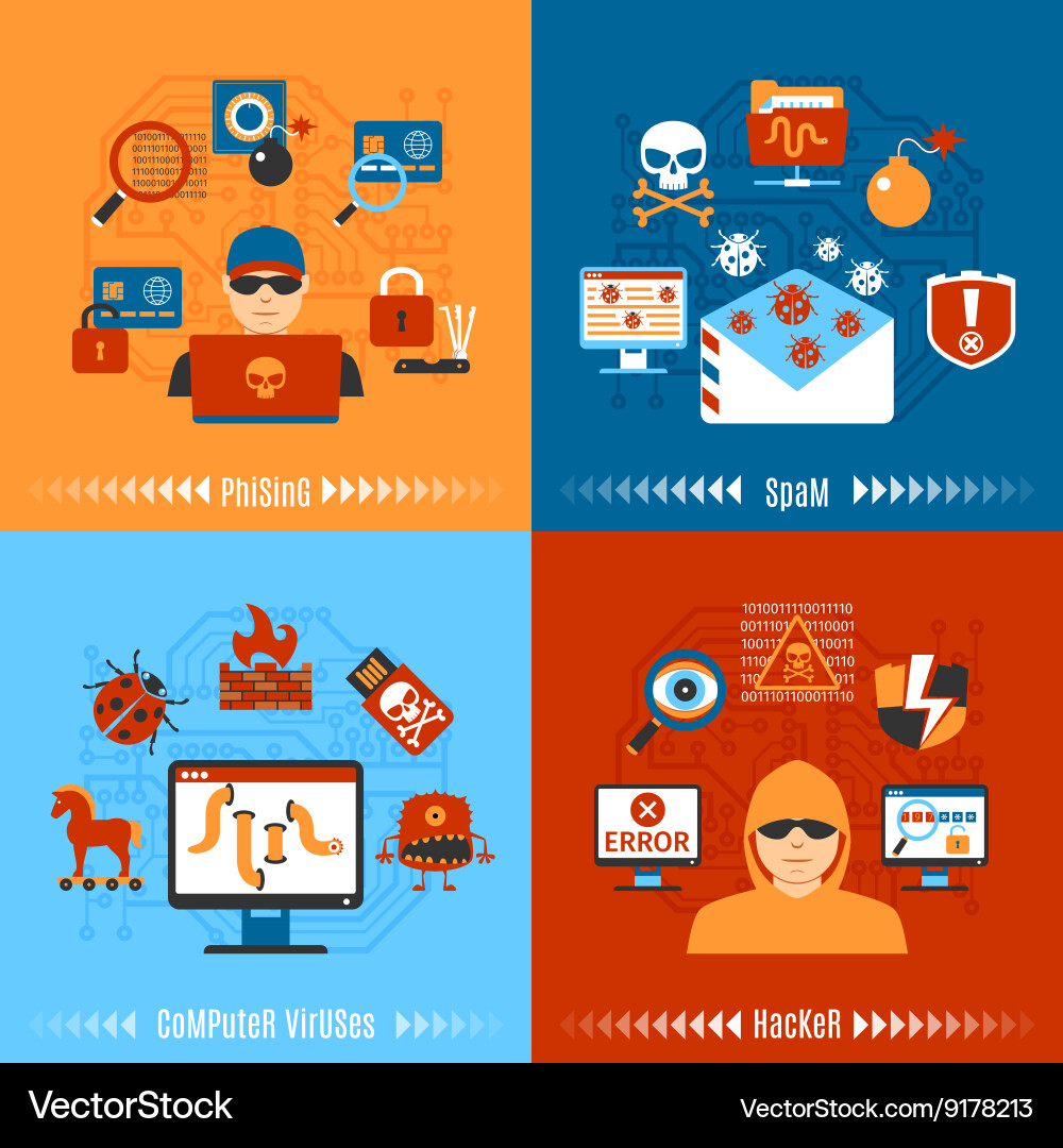 Flat hacker concept set vector image