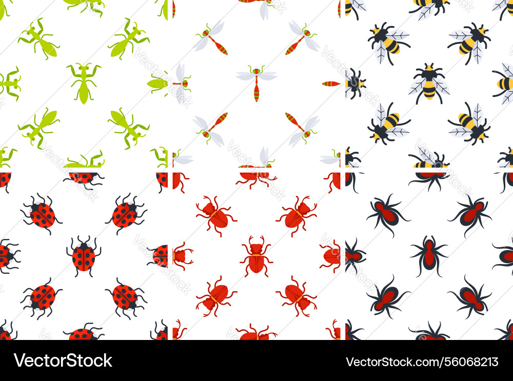 Seamless patterns with insects including praying Seamless patterns with insects including praying Vector Image
