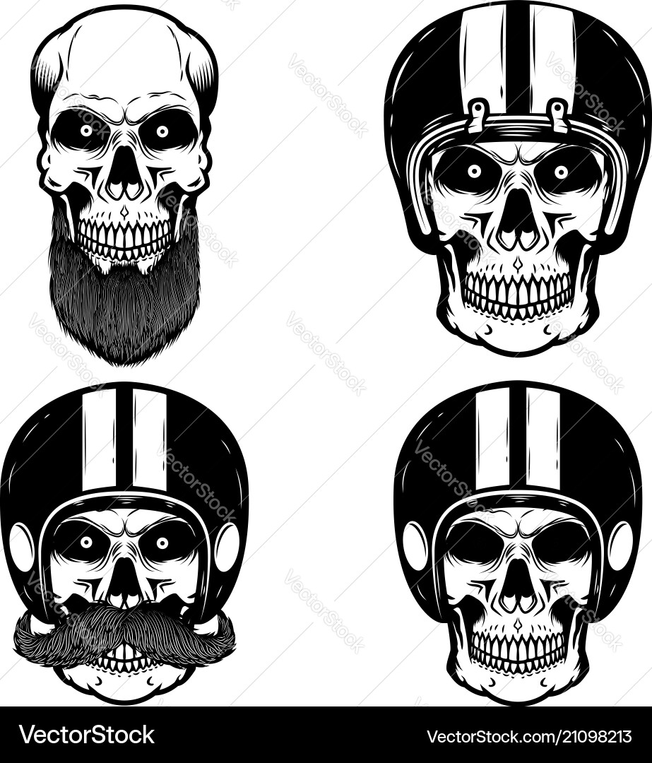 Set skulls in biker helmet design element Vector Image