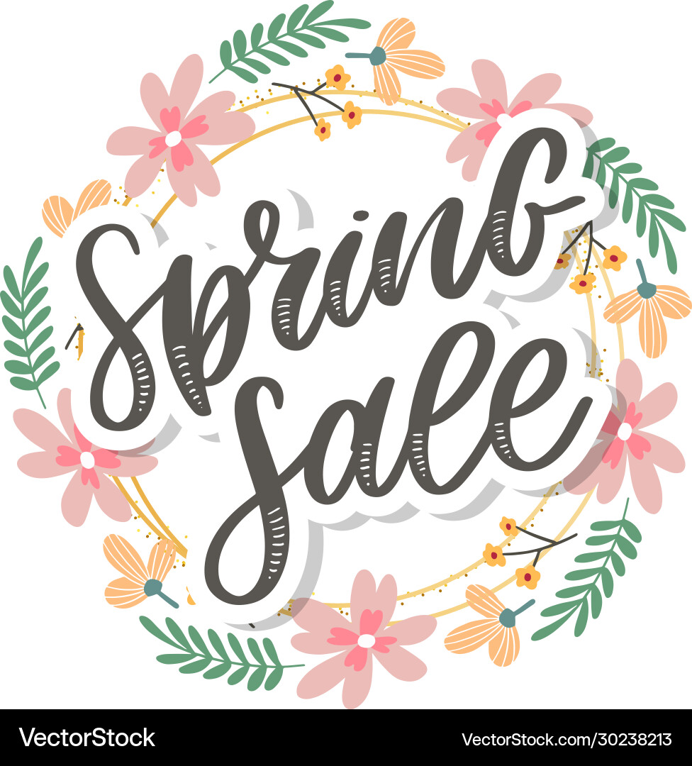 Spring sale word hanging on leaves with strings vector image