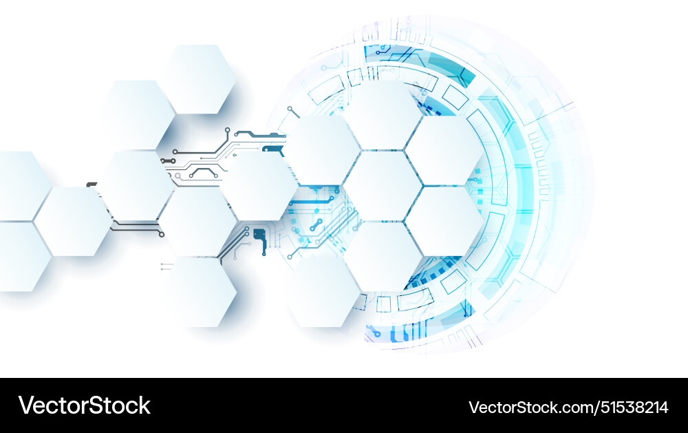Abstract circuit board and hexagons on gradient Abstract circuit board and hexagons on gradient vector image