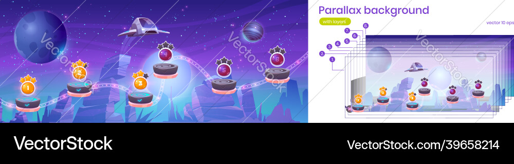 Mobile arcade with spaceship parallax background Mobile arcade with spaceship parallax background vector image