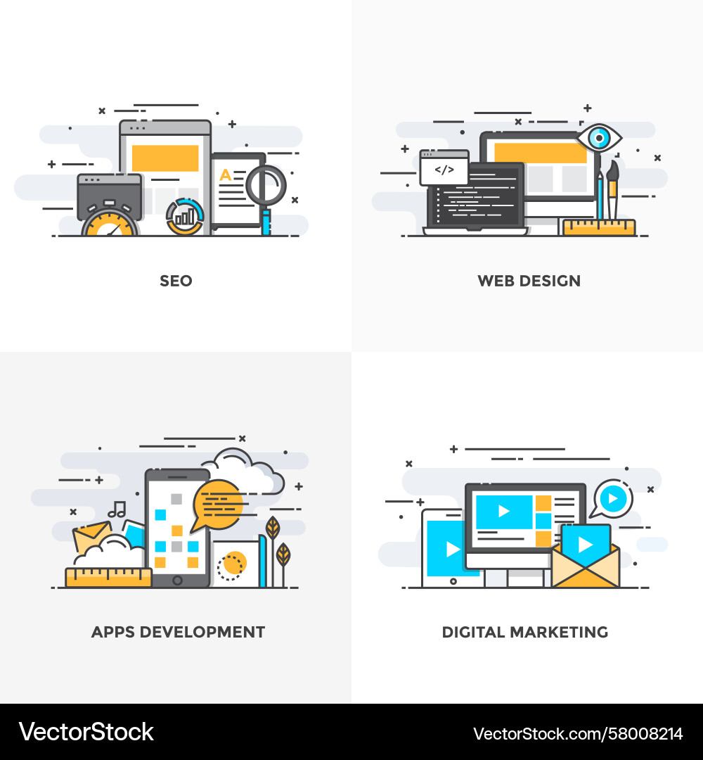 Modern Flat Line Icons - Digital Concepts Vector Image