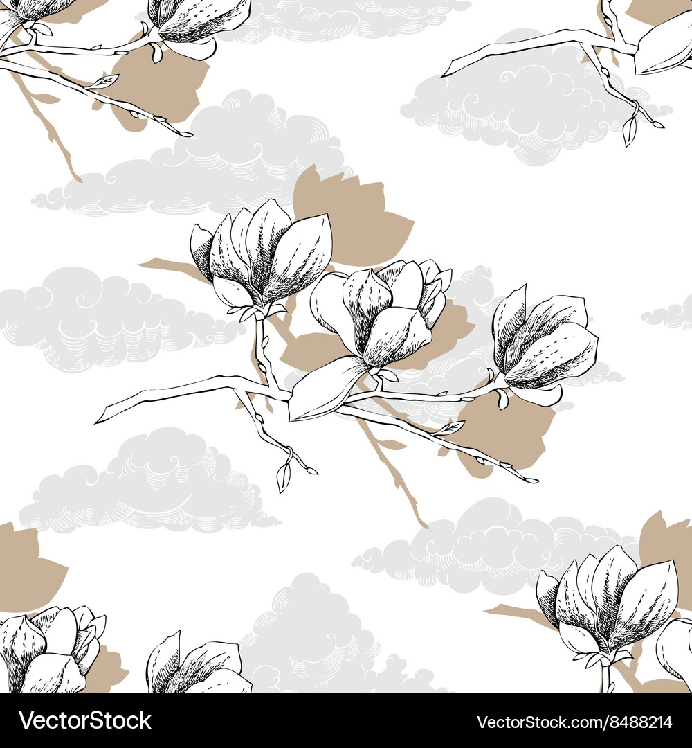 Seamless pattern with magnolia Vector Image