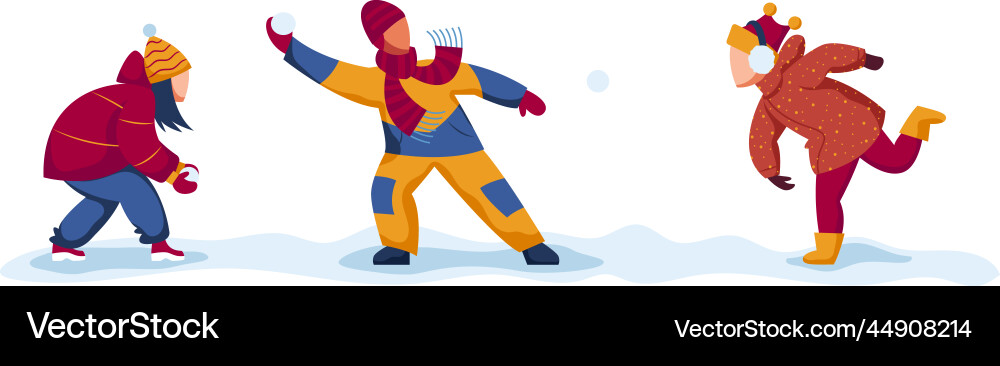 Snow winter happy kids play snowball kid child Snow winter happy kids play snowball kid child vector image