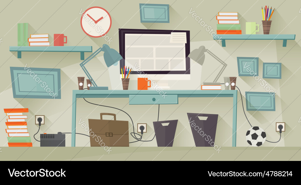 Workplace concept with computer vector image