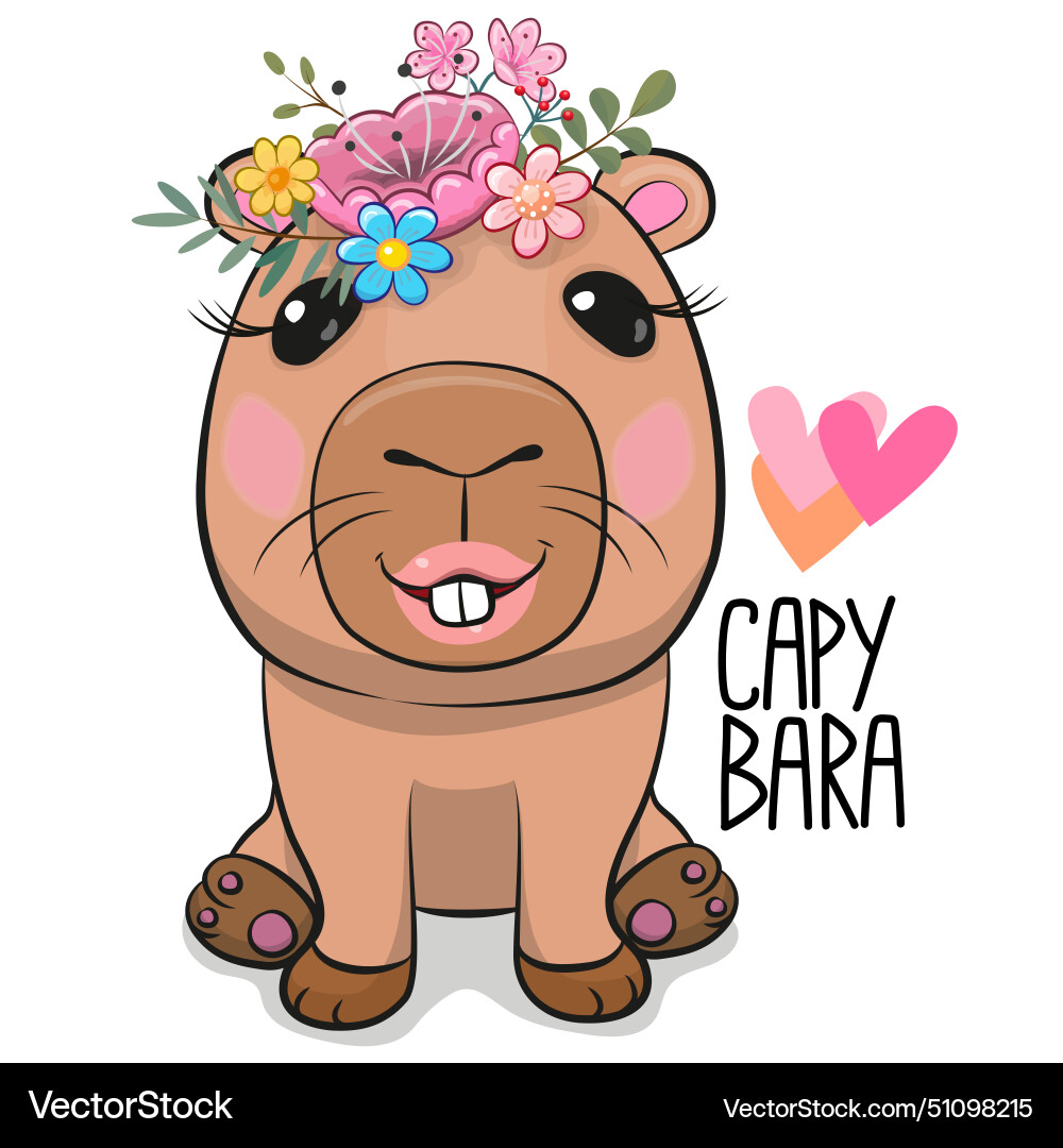 Capybara with flowers isolated on a white Capybara with flowers isolated on a white vector image