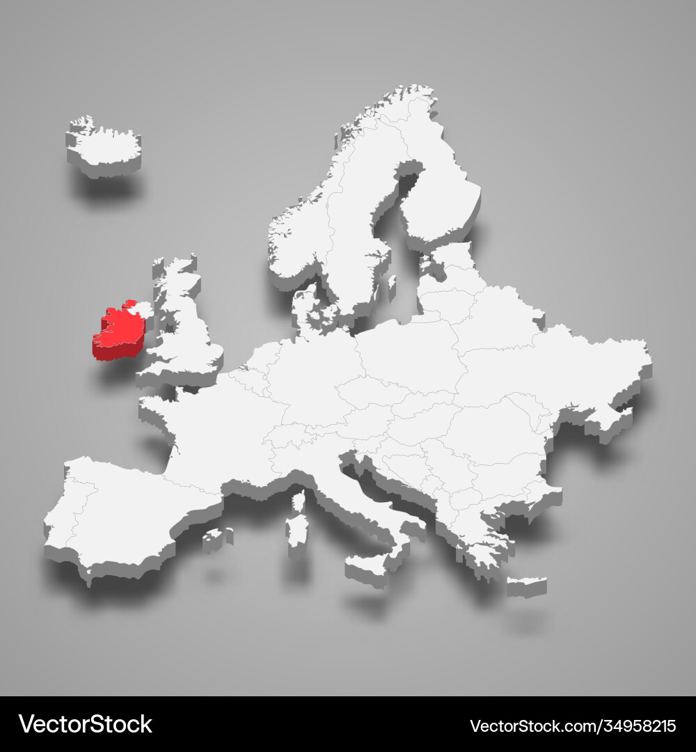 Ireland country location within europe 3d map Ireland country location within europe 3d map vector image