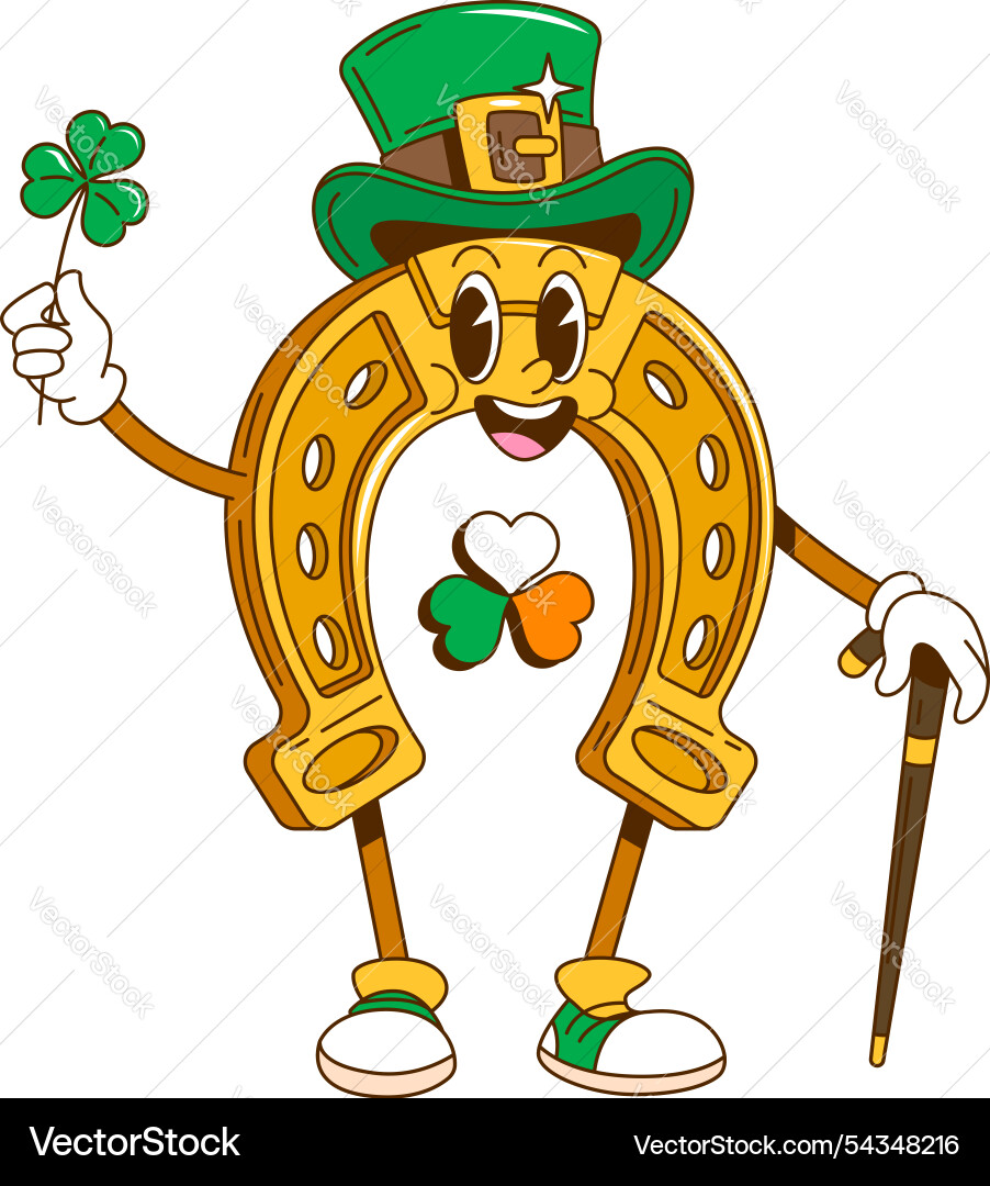 Cartoon retro groovy golden horseshoe character Cartoon retro groovy golden horseshoe character vector image