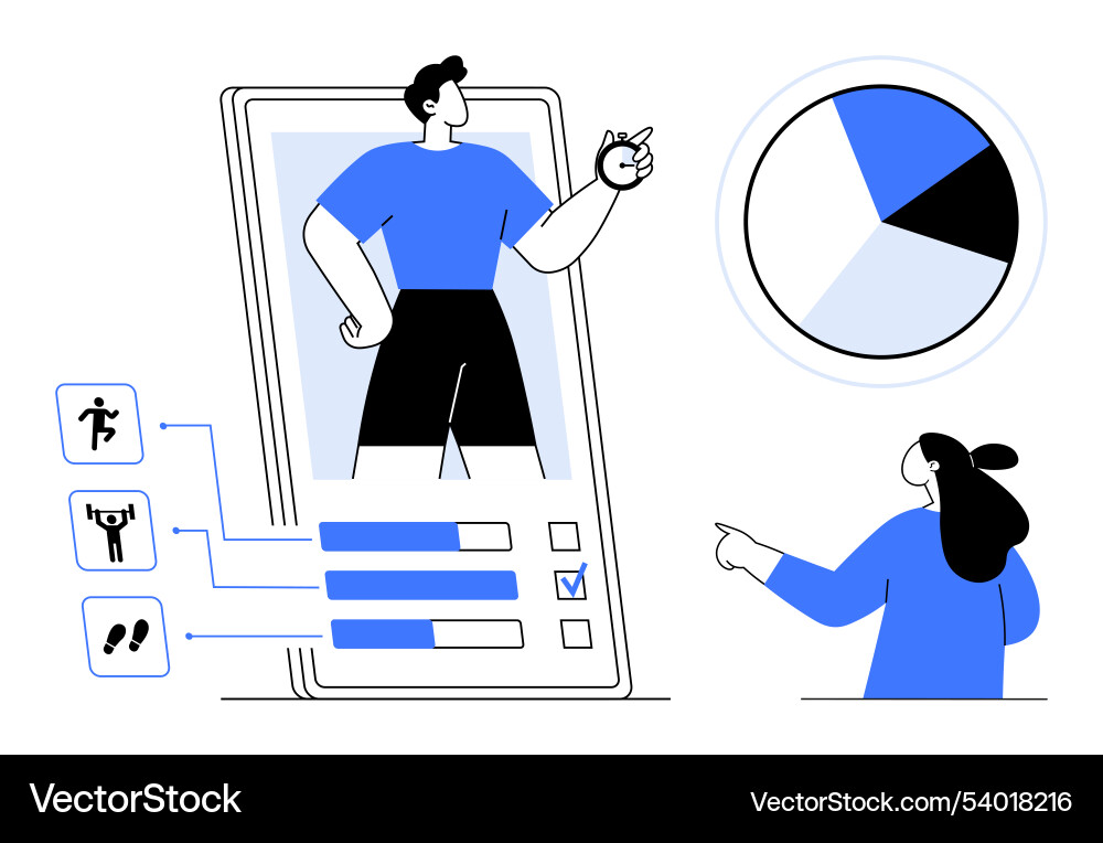Mobile fitness app data visualization with user Vector Image