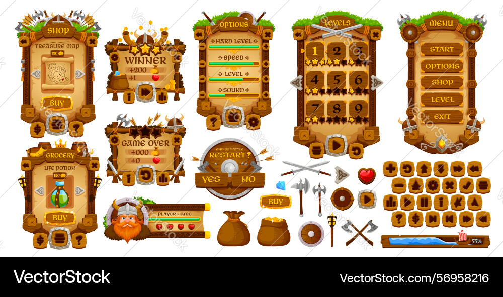 Viking Game UI Elements Vector Image