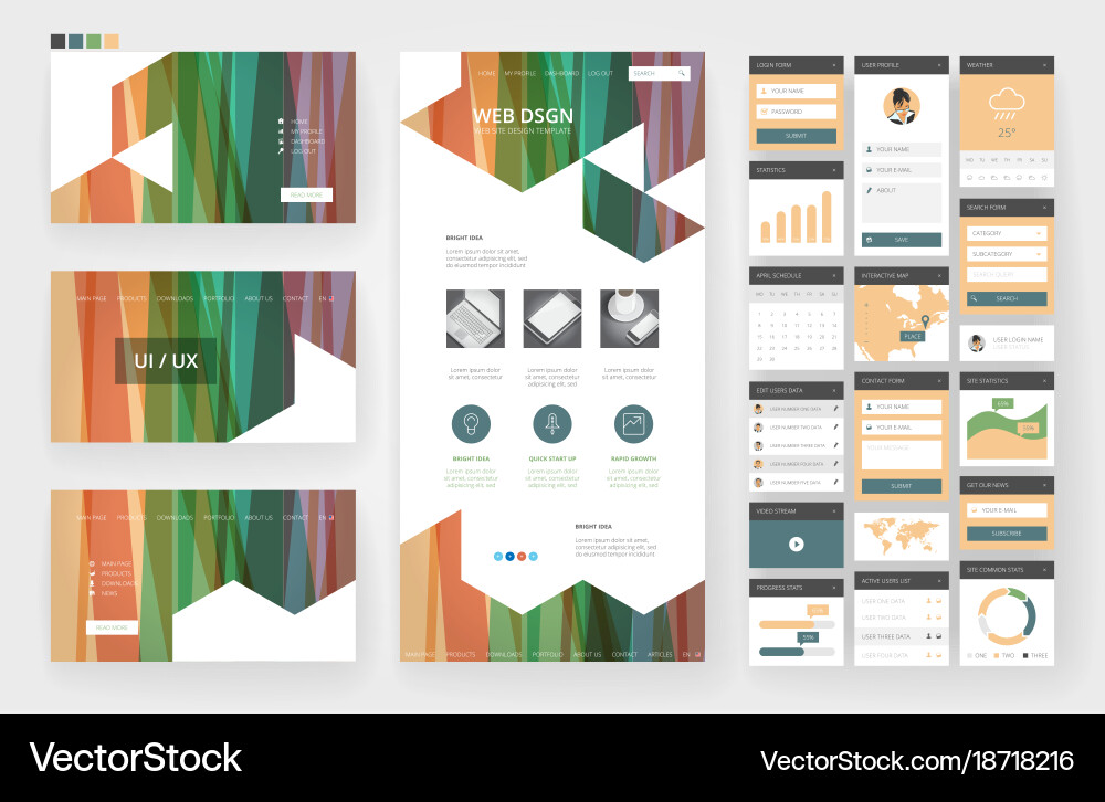Website design template and interface elements Vector Image