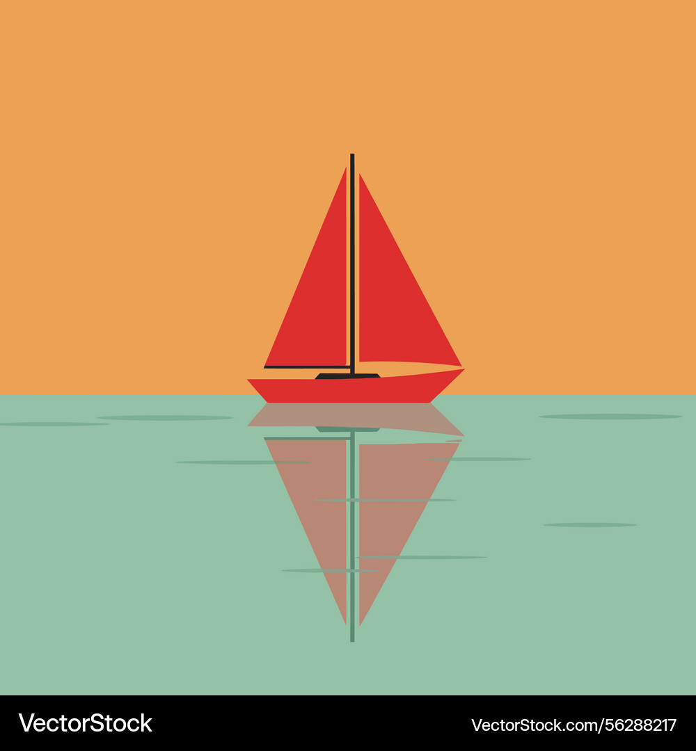 Red sailboat with triangular sails floating Red sailboat with triangular sails floating Vector Image
