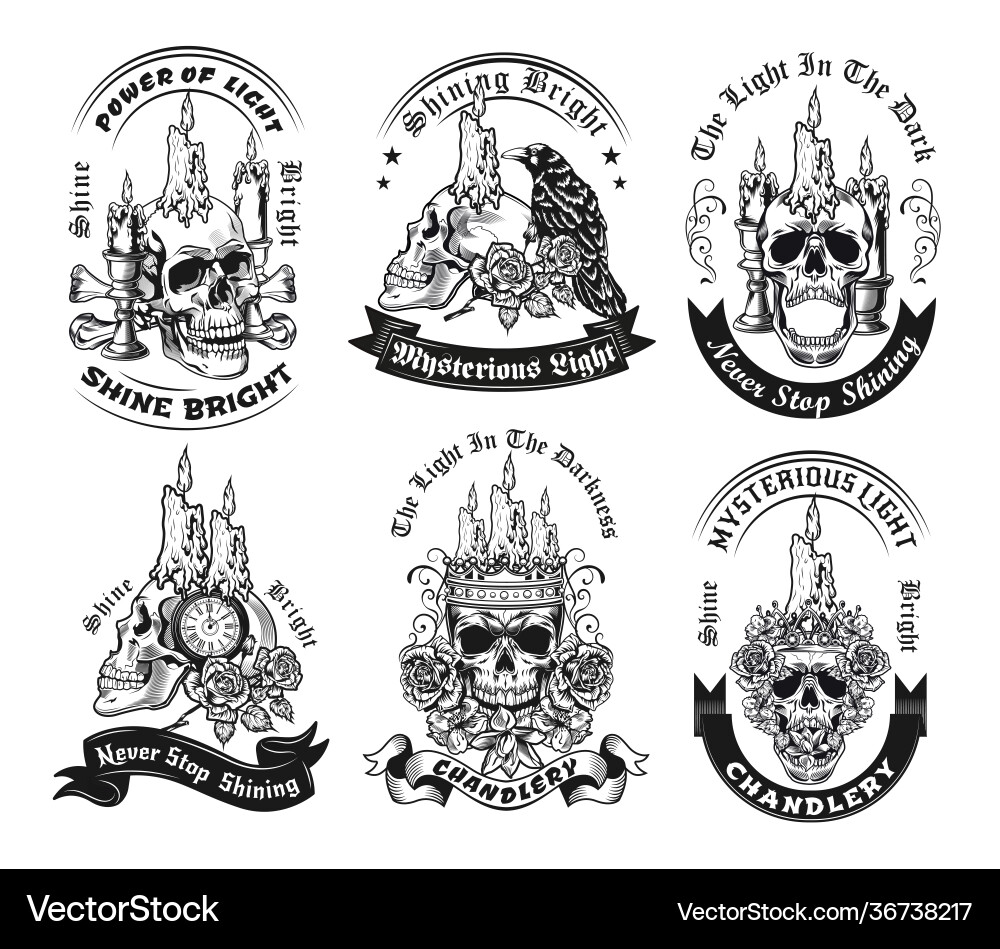 Skull & Candle Badges - Vintage Horror vector image