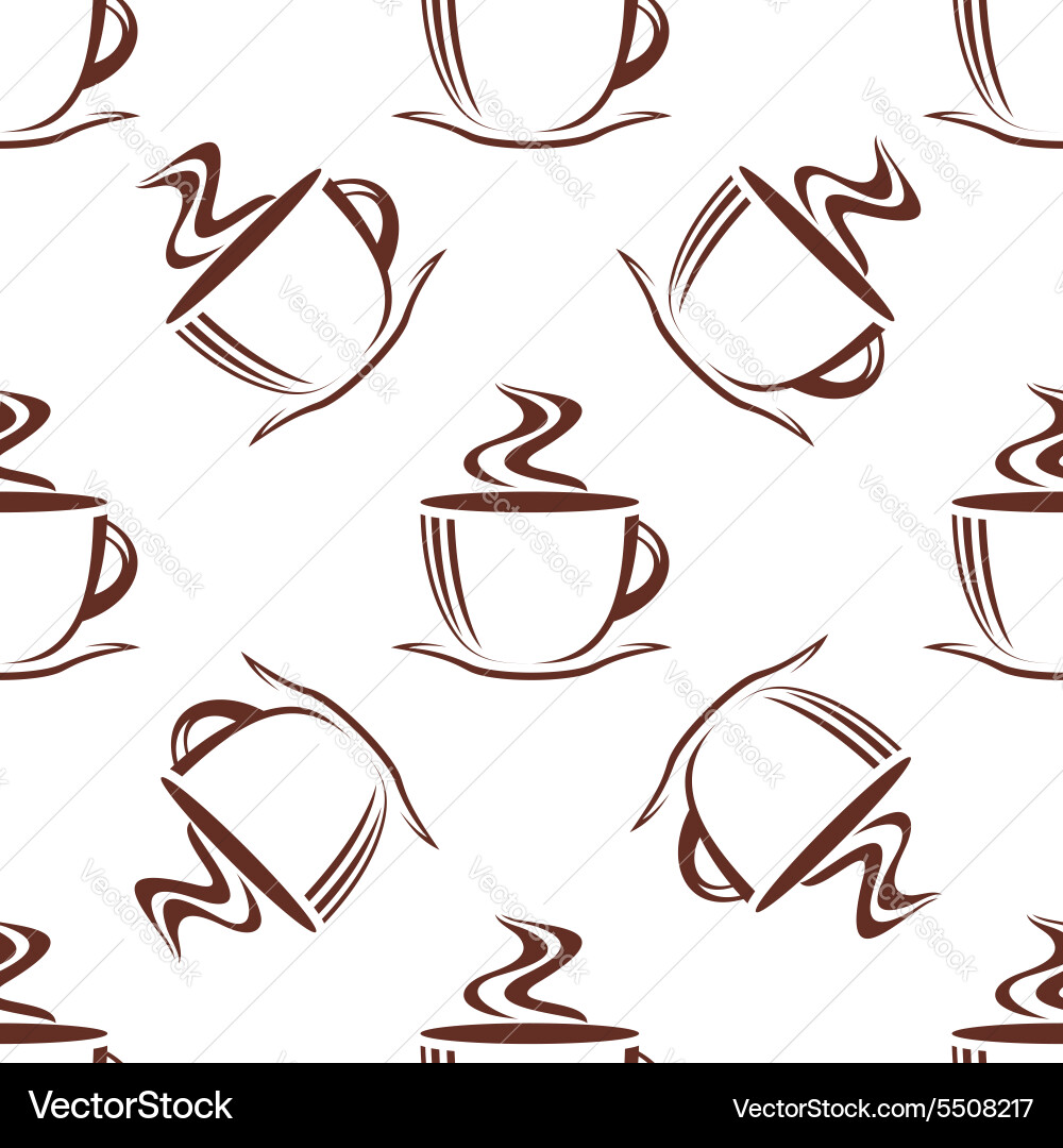 Steaming Coffee Cups Seamless Pattern Royalty Free Vector