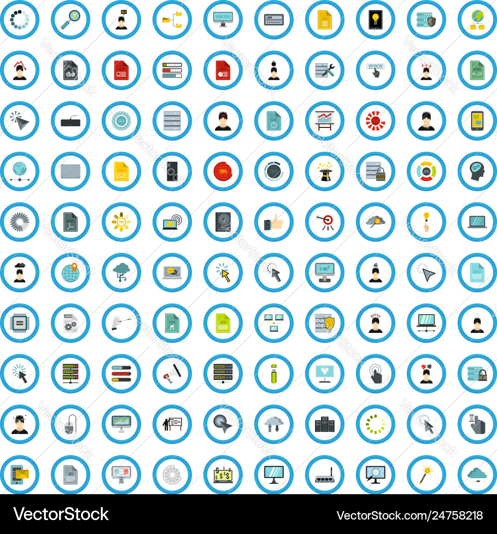 100 program setting icons set flat style 100 program setting icons set flat style vector image
