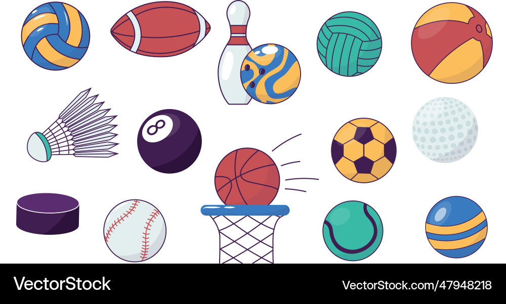 Cartoon sport ball set of different colorful game Cartoon sport ball set of different colorful game vector image