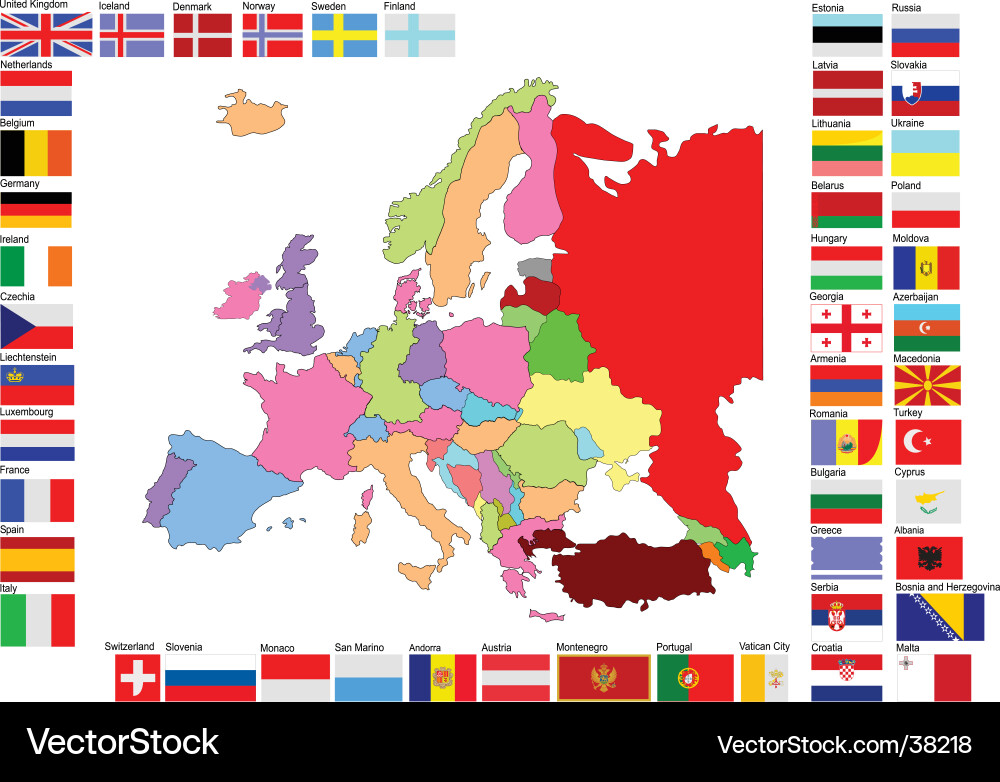 Europe Map with National Flags vector image