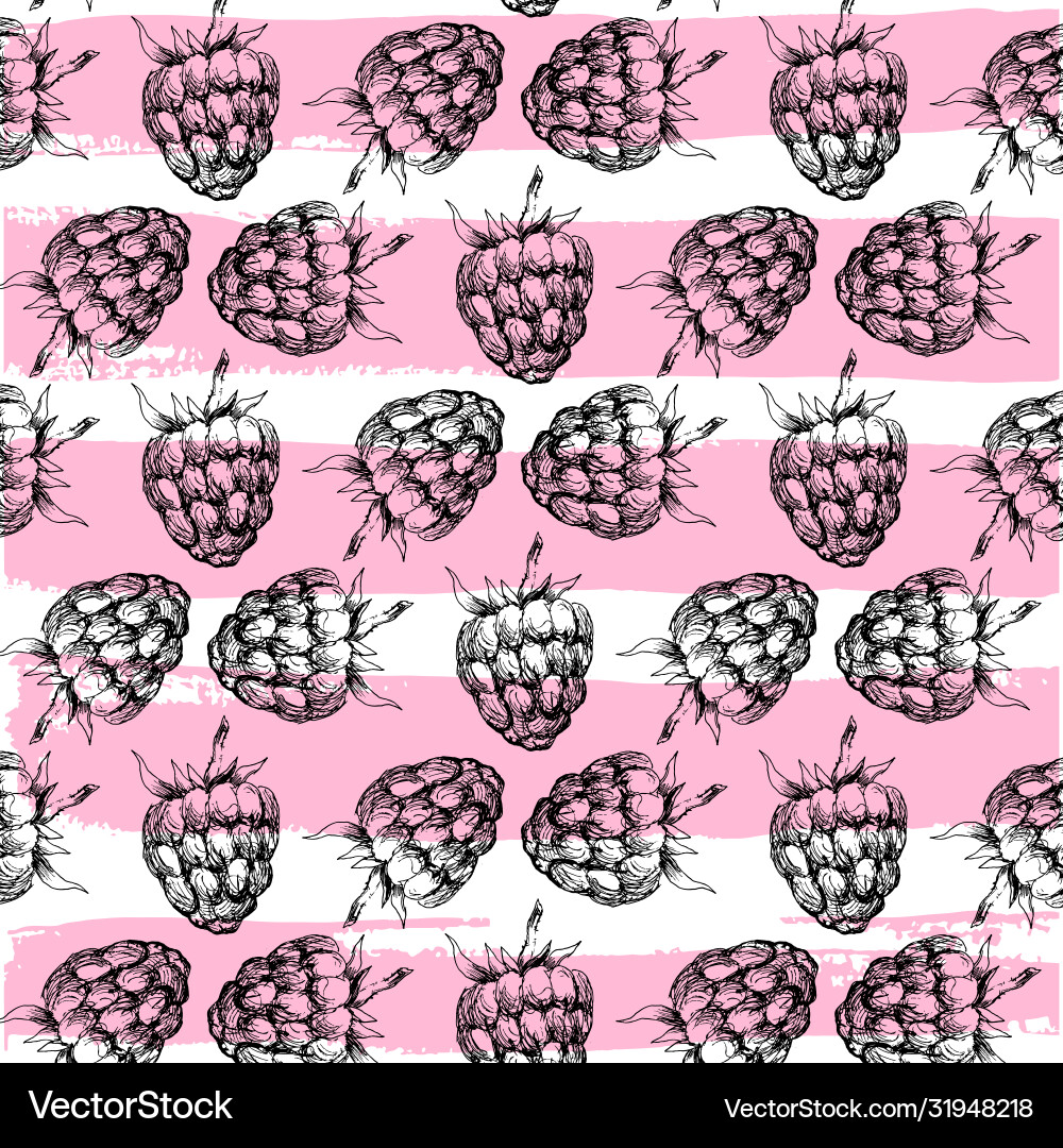 Raspberry Pattern - Fresh Berry Art Vector Image