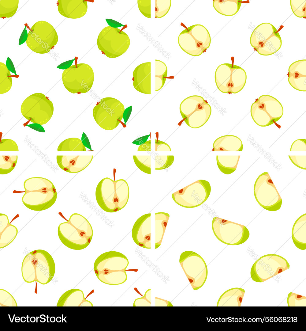 Set of seamless patterns with green apples whole Set of seamless patterns with green apples whole vector image