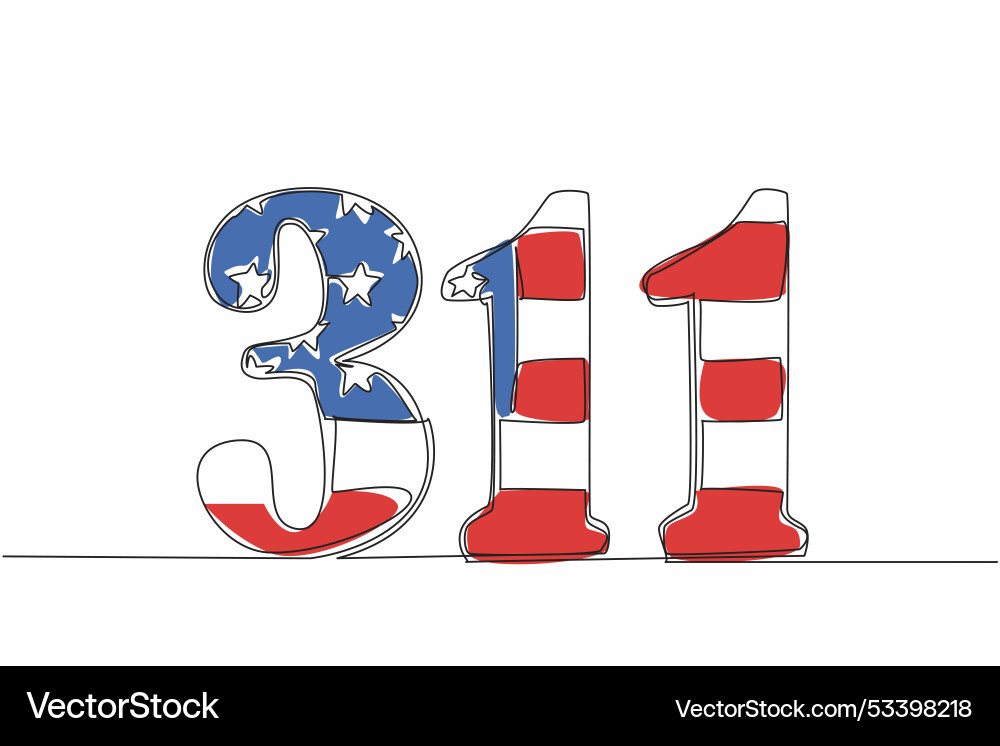 Single continuous line drawing number 311 Single continuous line drawing number 311 vector image