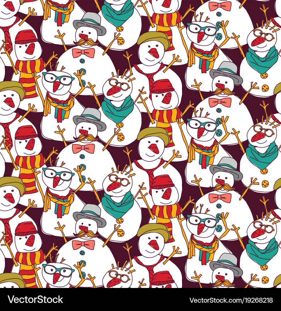 Snowmen fashion hipster color seamless pattern Vector Image