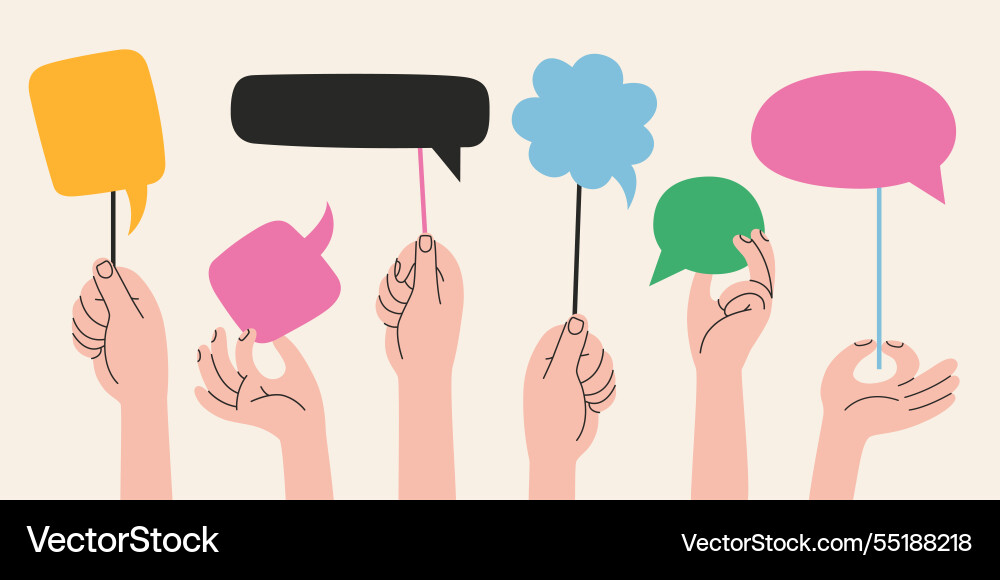 Various hands holding speech bubble with empty Vector Image