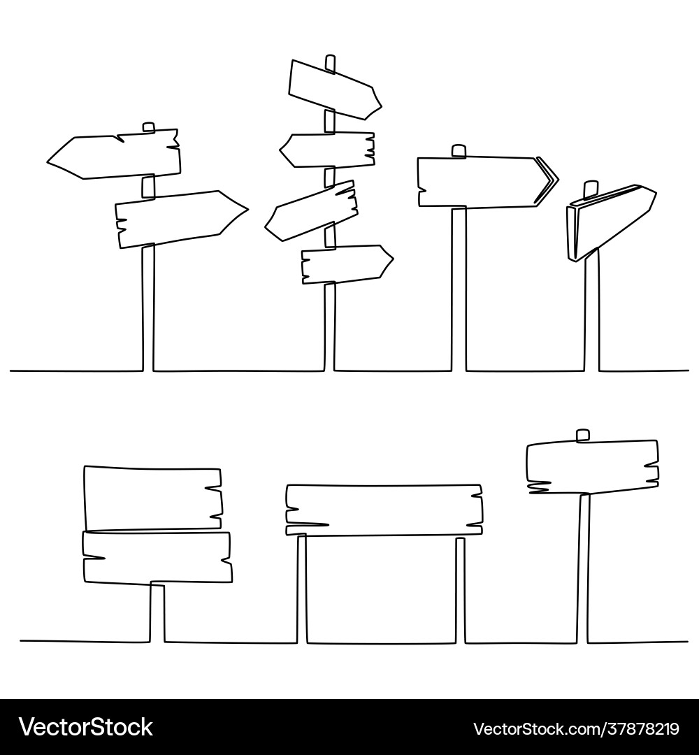 Continuous line drawing set signposts Continuous line drawing set signposts vector image