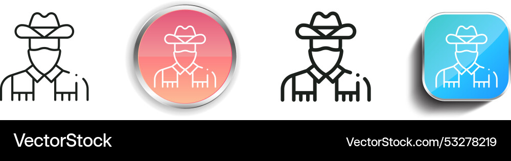 Cowboy icon thin linear regular and button style vector image