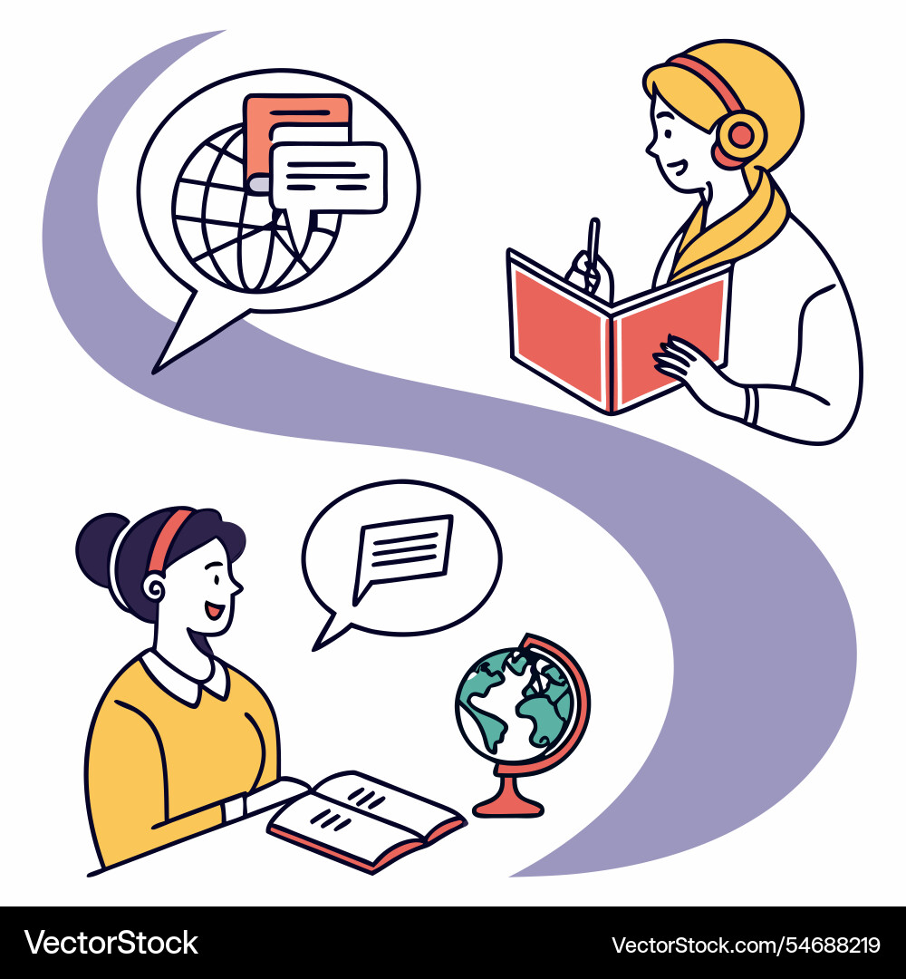 Language learning icons with abstract curves Vector Image