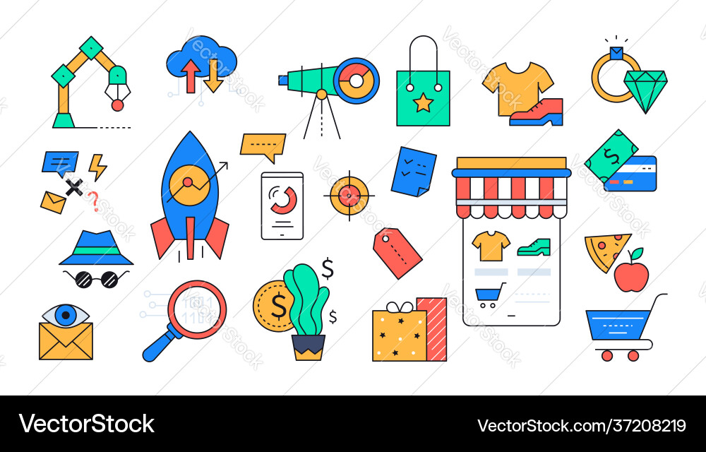 Online-Shopping- und Startup-Projekte - bunt Online-Shopping- und Startup-Projekte - bunt vektorbild