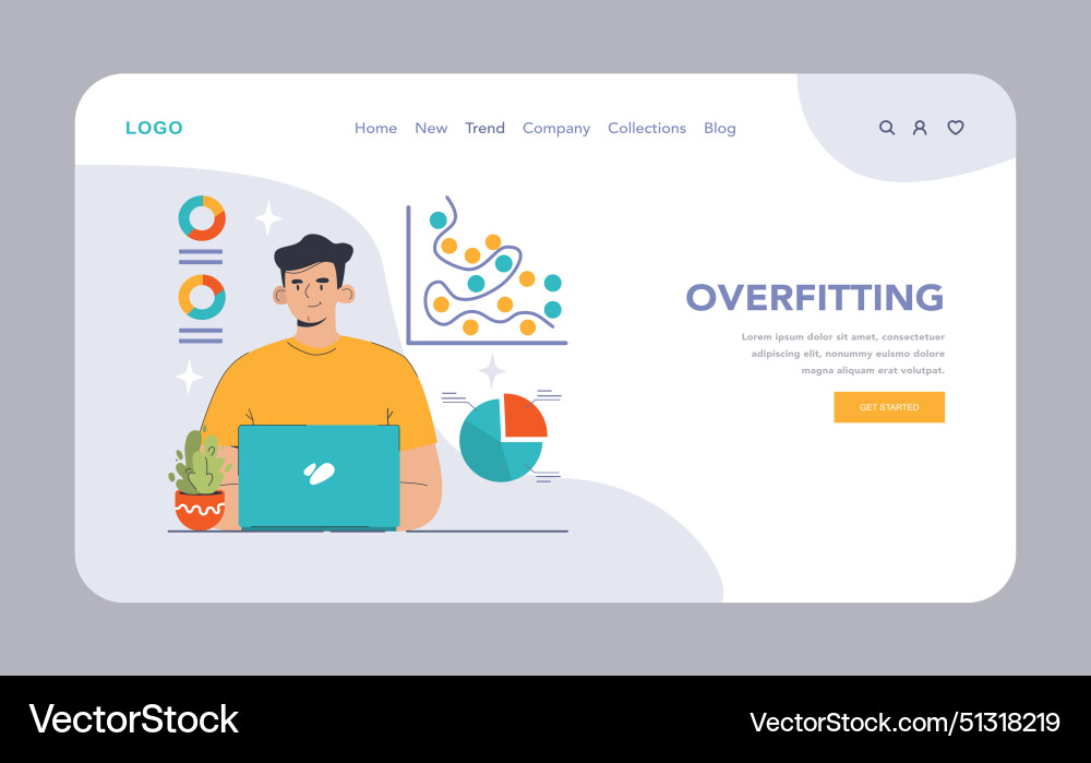 Overfitting in data analysis concept flat Vector Image