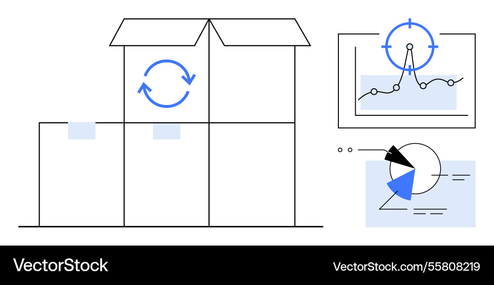 Product tracking and data analysis with open boxes vector image