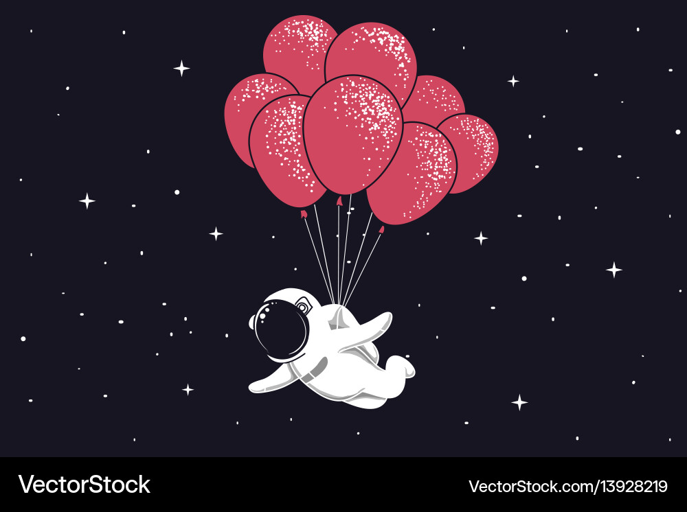 Spaceman fly with many balloons Royalty Free Vector Image