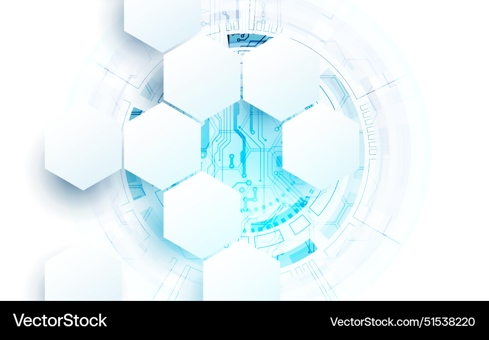 Abstract circuit board and hexagons on gradient Abstract circuit board and hexagons on gradient Vector Image