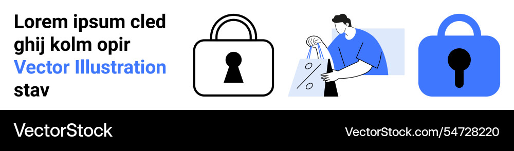 Cybersecurity concept with locks and character vector image