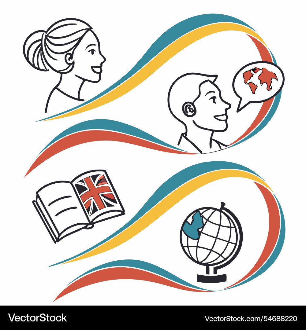 Language learning icons with abstract curves Vector Image