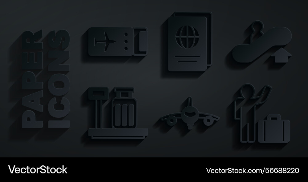 Set plane escalator up scale with suitcase Set plane escalator up scale with suitcase Vector Image