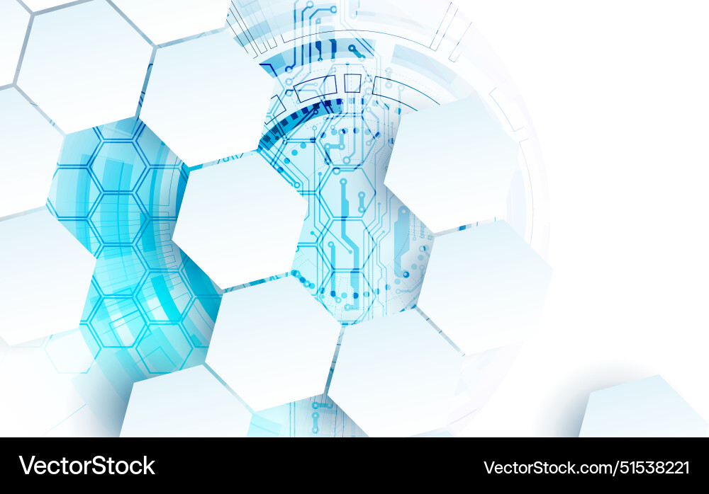 Abstract circuit board and hexagons on gradient Abstract circuit board and hexagons on gradient vector image