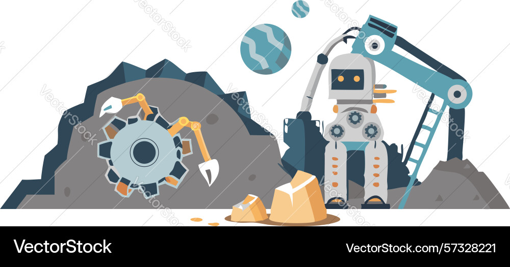 Automated earthworks robot digger on site design Automated earthworks robot digger on site design vector image