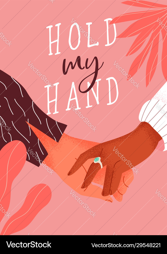 Couple holding hands typography card Couple holding hands typography card vector image