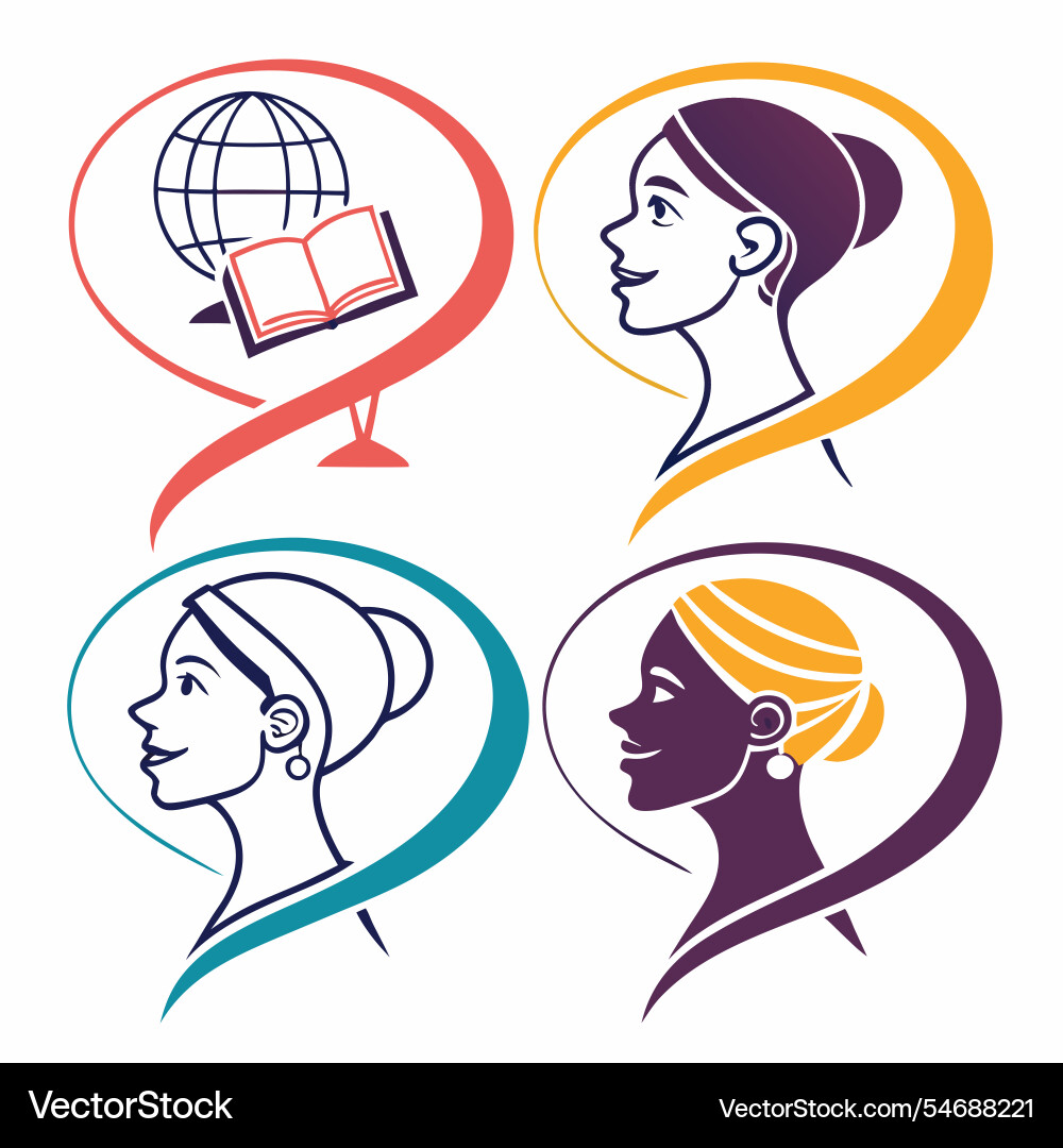 Language learning icons with abstract curves Vector Image